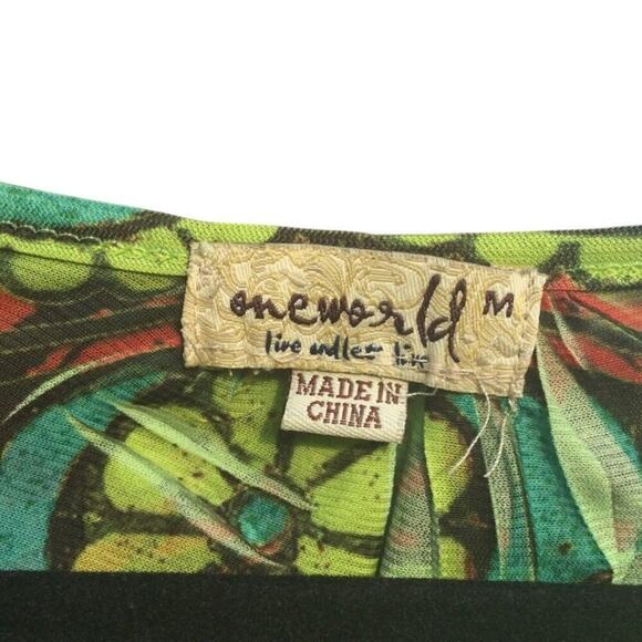 One world Womens Top Size Medium Burnout Fairy Grunge Green Brown Lace Flower - Picture 3 of 13